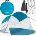 Cort pentru Plaja Semi-Deschis, pliabil, sistem Pop-up, protectie UV, 190x120x90 cm, albastru/alb