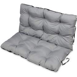 Perna de gradina matlasata cu umplutura moale pentru leagan sau banca, perna sezut 140x60 cm + perna spate 140x50 cm, culoare gri