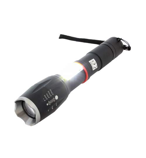 Lanterna LED COB U3 cu ZOOM, 9W, impermeabila, 6 moduri de iluminare, cu suport de bicicleta