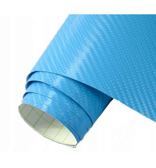 Folie Carbon 3D Albastru, 1x1.5m, Tehnologie de Eliminare a Bulelor de Aer