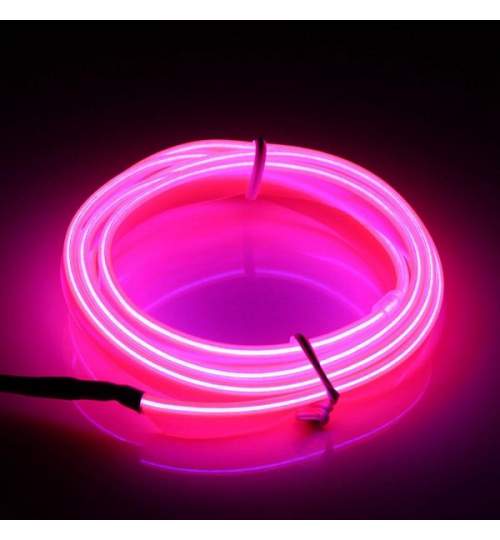 Fir cu neon pentru lumina ambientala auto, lungime 5m, culoare roz