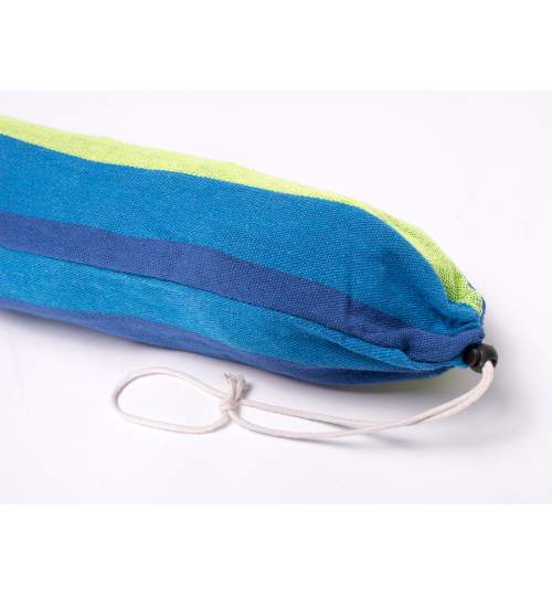Hamac Bahama Single pentru curte sau gradina, 1 persoana, dimensiuni 200 x 100 cm, capacitate 100kg, albastru/verde