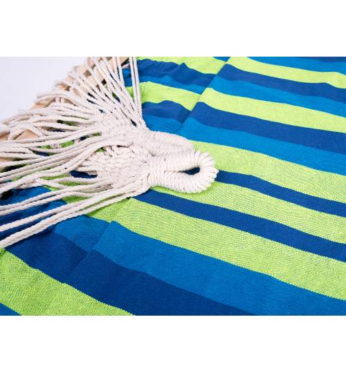 Hamac Bahama Single pentru curte sau gradina, 1 persoana, dimensiuni 200 x 100 cm, capacitate 100kg, albastru/verde