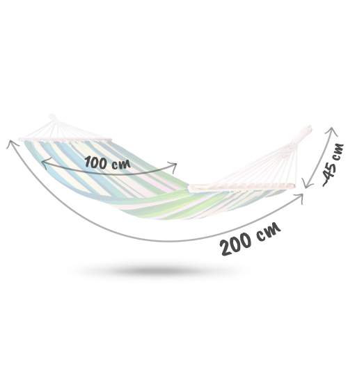 Hamac Bahama Single pentru curte sau gradina, 1 persoana, dimensiuni 200 x 100 cm, capacitate 100kg, albastru/verde