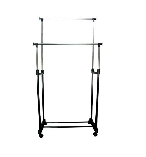 Suport Mobil Dublu Iga pentru Haine si Imbracaminte cu Inaltime Reglabila 91-159cm, Culoare Negru