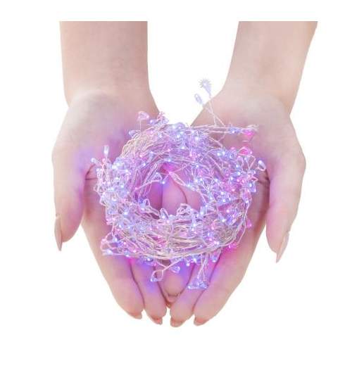 Instalatie luminoasa LED de Craciun, 300 led-uri, cu 8 functii, albastru + roz, 3m, 220V