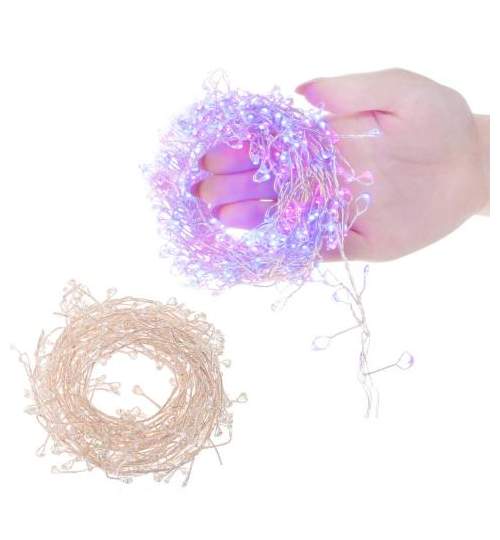 Instalatie luminoasa LED de Craciun, 300 led-uri, cu 8 functii, albastru + roz, 3m, 220V