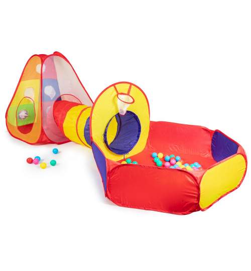 Cort de joaca pentru Copii cu Tunel si Piscina uscata, cu 100 bile, multicolor