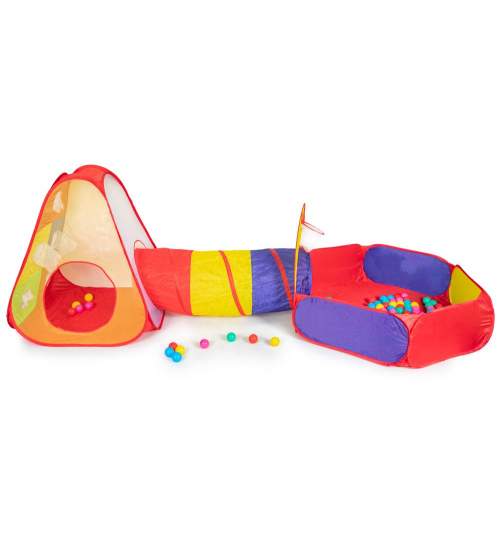 Cort de joaca pentru Copii cu Tunel si Piscina uscata, cu 100 bile, multicolor