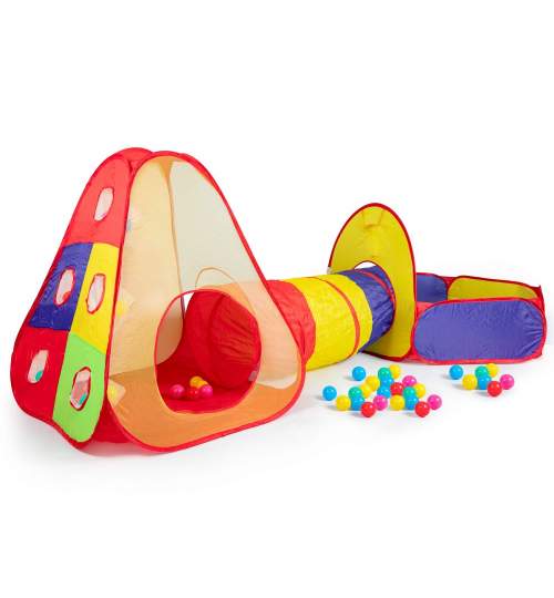 Cort de joaca pentru Copii cu Tunel si Piscina uscata, cu 100 bile, multicolor