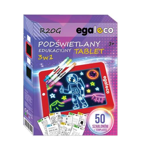 Tabla desen educativa, iluminata LED, 8 culori, 50 template-uri, 25,5 x 19 x 1,5 cm, albastru