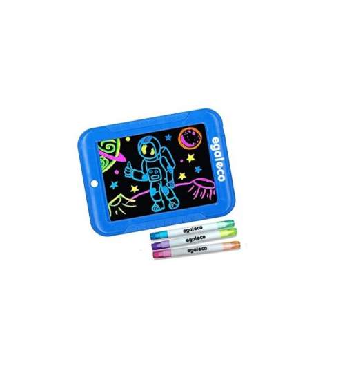 Tabla desen educativa, iluminata LED, 8 culori, 50 template-uri, 25,5 x 19 x 1,5 cm, albastru