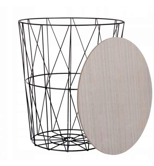 Masuta de cafea Rino din MDF cu cardu metalic, inaltime 45 cm, diametru 40cm, gri/negru