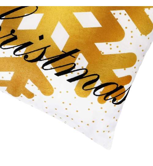 Fata de Perna Decorativa de Craciun, model Merry Christmas, dimensiune 40x40, alb/auriu
