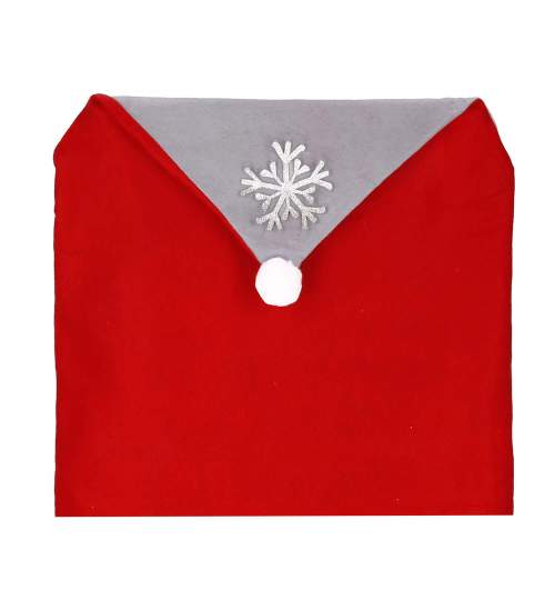 Husa decorativa pentru spatar scaun, model Mos Craciun, 68 x 48cm, culoare rosu/gri