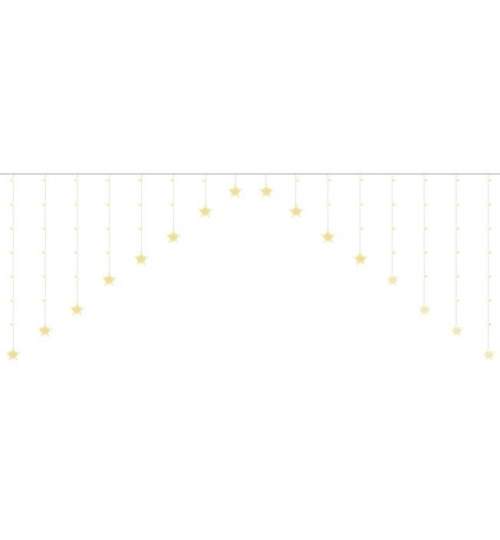 Instalatie de Craciun tip perdea cu franjuri simetrici, model Stelute, 136 LED-uri, 8 moduri iluminare, alb cald
