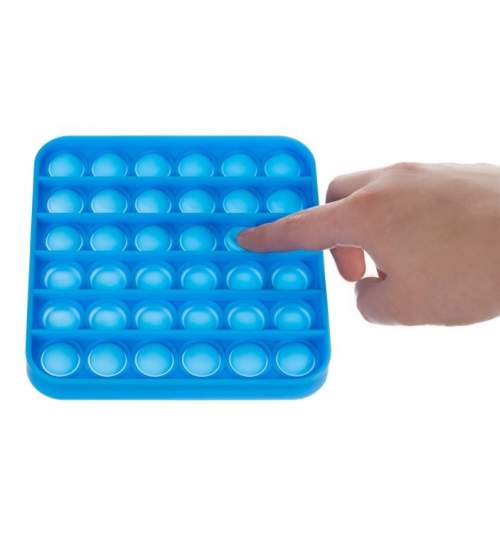 Jucarie senzoriala antistres Pop it Now, din silicon, 12.5x12.5 cm, albastru