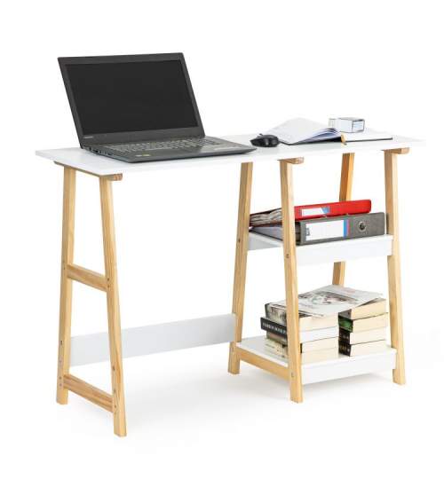 Birou sau Masa Toaleta pentru Machiaj Multifunctionala, cu 2 rafturi, 110x76x40 cm, Culoare Alb
