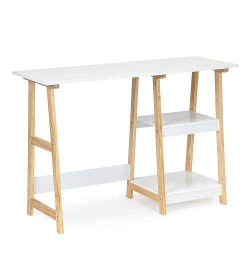 Birou sau Masa Toaleta pentru Machiaj Multifunctionala, cu 2 rafturi, 110x76x40 cm, Culoare Alb