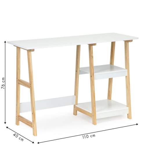 Birou sau Masa Toaleta pentru Machiaj Multifunctionala, cu 2 rafturi, 110x76x40 cm, Culoare Alb