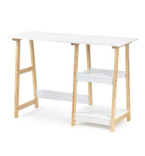 Birou sau Masa Toaleta pentru Machiaj Multifunctionala, cu 2 rafturi, 110x76x40 cm, Culoare Alb