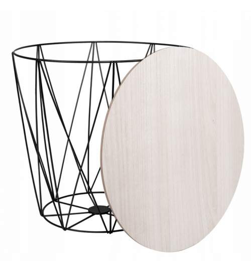 Masuta de cafea rotunda din MDF cu cadru metalic, inaltime 39 cm, diametru 40 cm, natur/negru