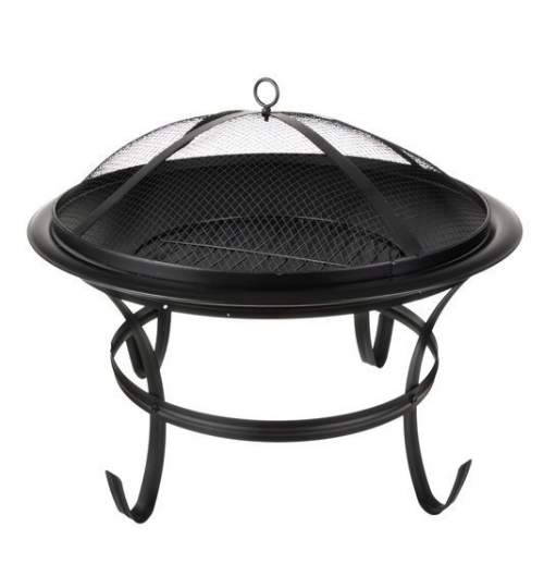 Vatra de foc pentru terasa si gradina, din metal, cu capac de protectie, diametru 56 cm, negru