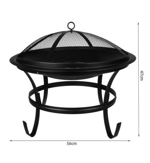 Vatra de foc pentru terasa si gradina, din metal, cu capac de protectie, diametru 56 cm, negru