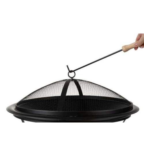 Vatra de foc pentru terasa si gradina, din metal, cu capac de protectie, diametru 56 cm, negru