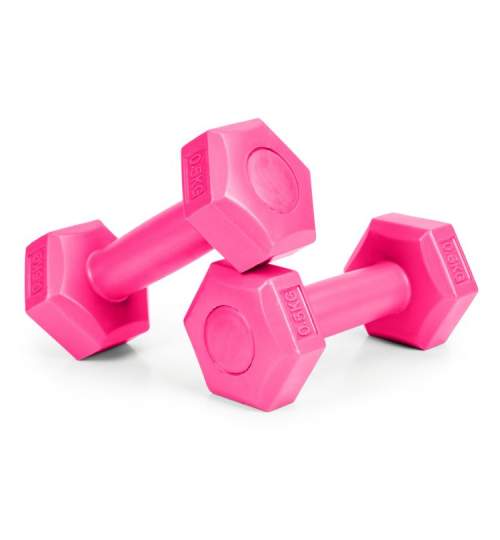 Set 2 Gantere pentru fitness sau antrenament, din cauciuc, 2x0.5 kg, culoare roz
