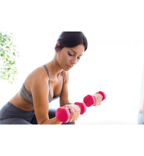 Set 2 Gantere pentru fitness sau antrenament, din cauciuc, 2x0.5 kg, culoare roz
