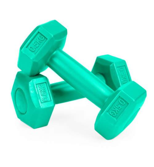 Set 2 Gantere pentru fitness sau antrenament, din cauciuc, 2x0.5 kg, culoare verde