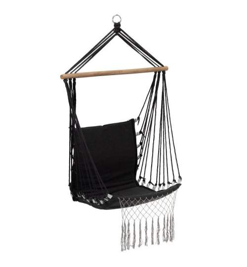 Hamac Brazilian tip Scaun Suspendat pentru Curte sau Gradina, cu franjuri, capacitate 120kg, 50x50cm, Negru