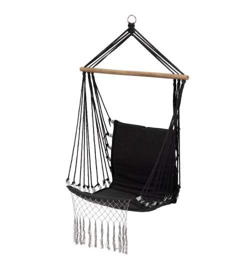 Hamac Brazilian tip Scaun Suspendat pentru Curte sau Gradina, cu franjuri, capacitate 120kg, 50x50cm, Negru