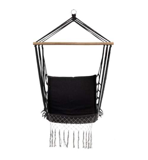Hamac Brazilian tip Scaun Suspendat pentru Curte sau Gradina, cu franjuri, capacitate 120kg, 50x50cm, Negru