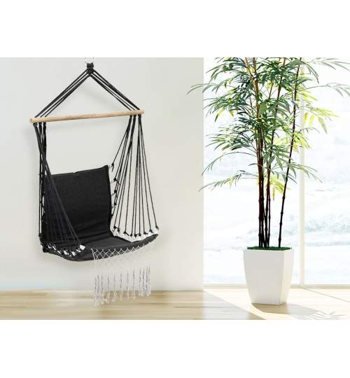 Hamac Brazilian tip Scaun Suspendat pentru Curte sau Gradina, cu franjuri, capacitate 120kg, 50x50cm, Negru