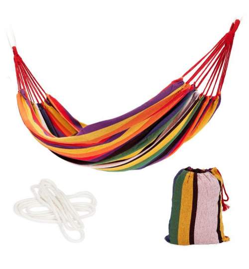 Hamac Dublu pentru 2 persoane, cu Sac Depozitare, 180x150cm, Capacitate 150 kg, Culoare Multicolor