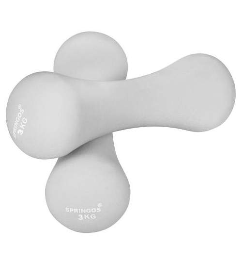 Set 2 Gantere fitness din neopren Springos, 2x3 kg, culoare gri