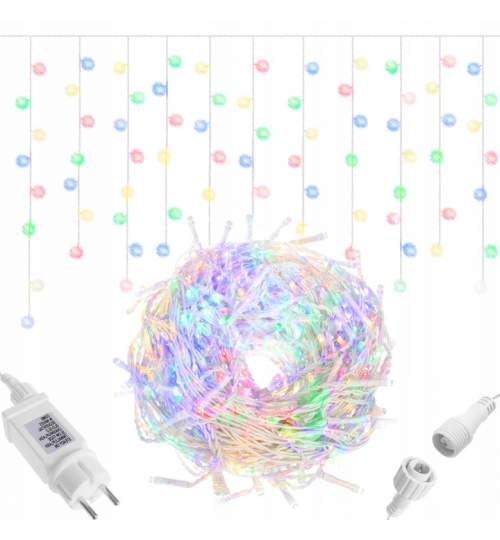Instalatie luminoasa decorativa cu 200 LED-uri, pentru Craciun, tip Perdea, lungime 8m, 220V, multicolor