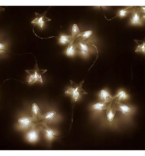 Instalatie luminoasa model stelute cu 136 LED-uri, pentru Craciun, tip Perdea, cu telecomanda, 2m, alb cald