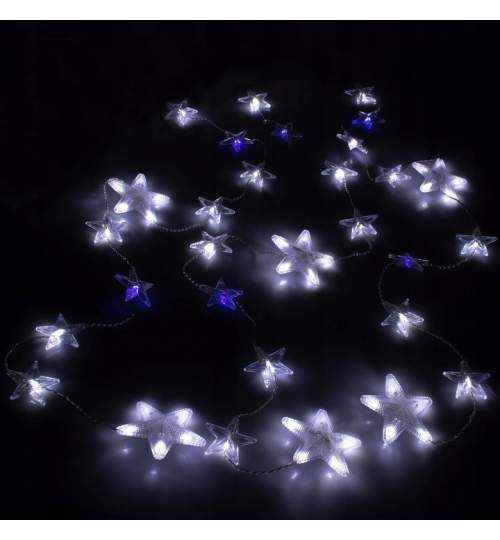 Instalatie luminoasa model stelute cu 180 LED-uri, pentru Craciun, tip Perdea, lungime 2m, alb rece/albastru