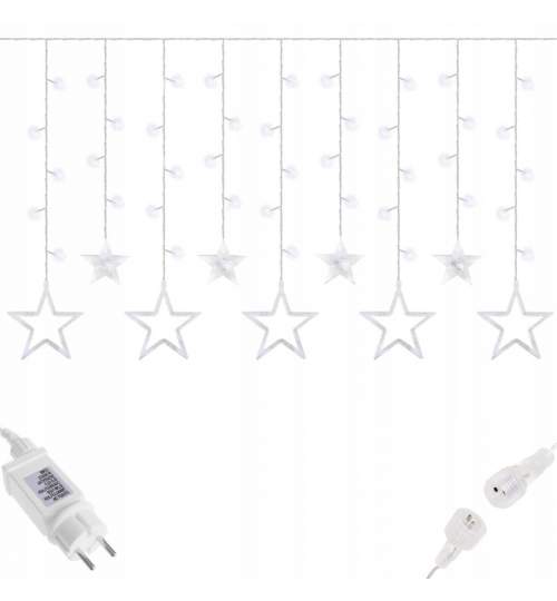 Instalatie luminoasa model stelute cu 92 LED-uri, pentru Craciun, tip Perdea, lungime 2m, alb rece