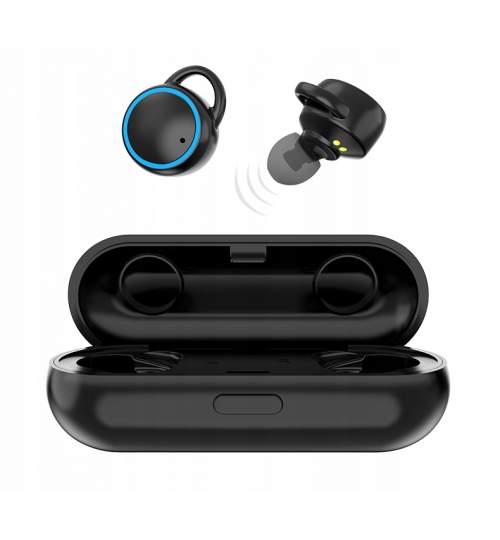 Casti Bluetooth cu Statie de Incarcare si Microfon, Raza de Actiune 10m, culoare Negru