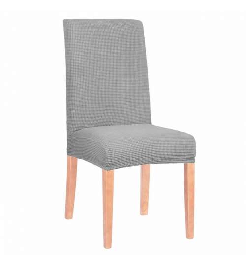 Husa scaun dining/bucatarie, din spandex, model tapiterie in relief, culoare gri