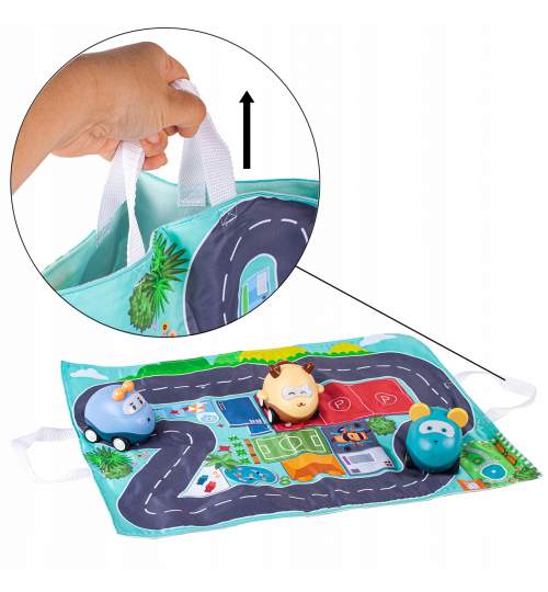 Covoras Interactiv pentru Copii cu 3 Masinute, Lumini si Sunete, multicolor