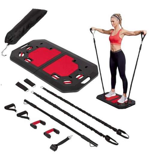 Sistem portabil de antrenament Crossfit tip valiza, Rezistenta Maxima 230kg, culoare Negru/Rosu