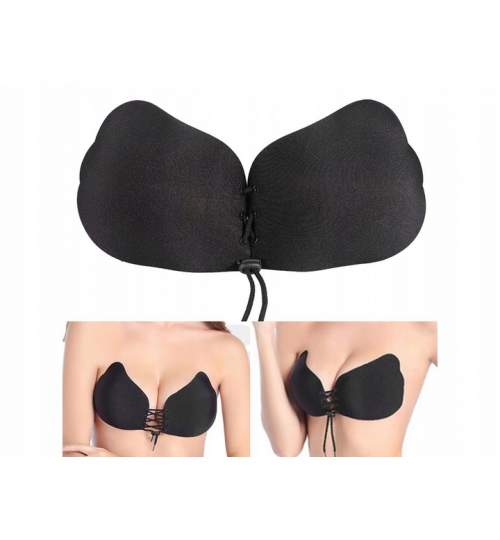 Sutien cu efect Push-up reglabil, fara bretele, marimea D, negru