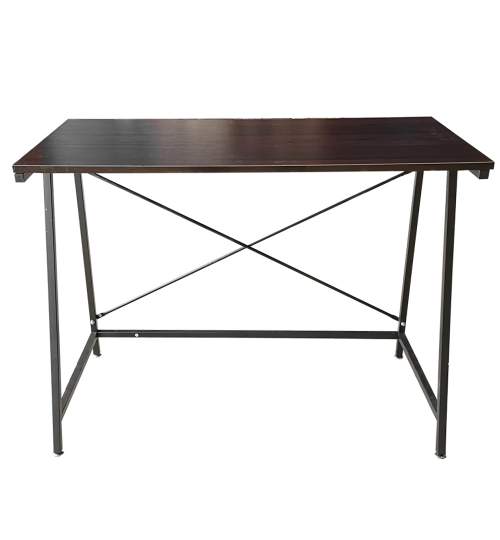 Birou Modern in Stil Loft, Cadru Metalic, 100x50x75 cm, culoare Maro Inchis