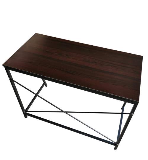 Birou Modern in Stil Loft, Cadru Metalic, 100x50x75 cm, culoare Maro Inchis