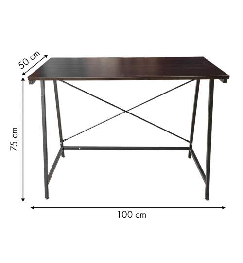 Birou Modern in Stil Loft, Cadru Metalic, 100x50x75 cm, culoare Maro Inchis